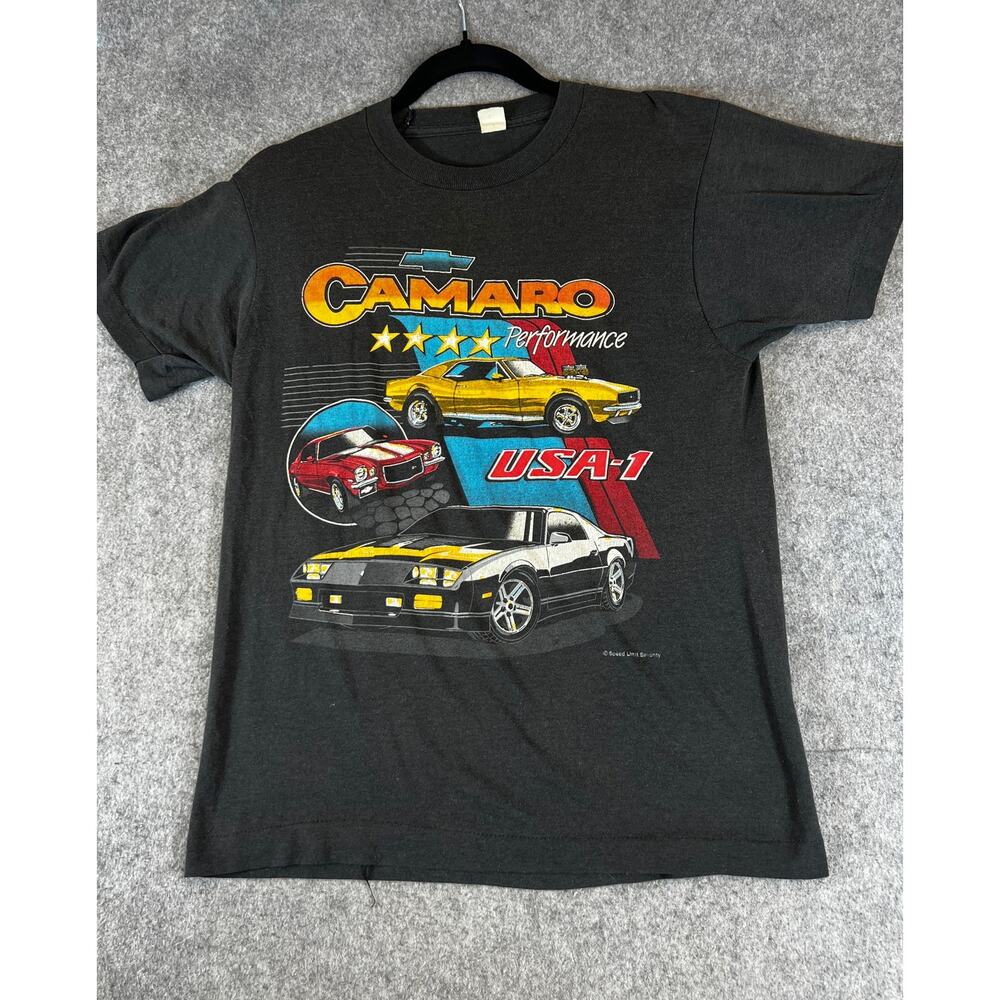 VINTAGE 80s Camaro Performance Shirt Mens Black Short Sleeve Graphic Tee Small